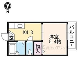 サンライフ皇子山 1Kの間取図画像