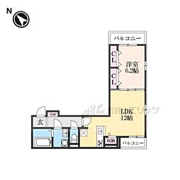 フルール彦根 3階1LDKの間取り