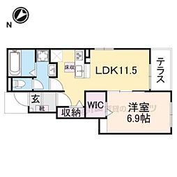ヒカルサ大津唐崎II 1階1LDKの間取り