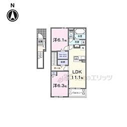 バンブーオン 2階2LDKの間取り