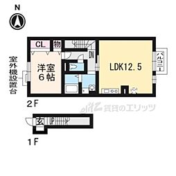 京阪石山坂本線 南滋賀駅 徒歩4分の賃貸アパート 2階1LDKの間取り