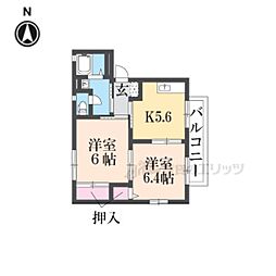 JR東海道・山陽本線 彦根駅 徒歩37分の賃貸アパート 2階2DKの間取り