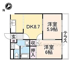 ベル・グラース 2階2DKの間取り