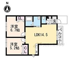 JR湖西線 比叡山坂本駅 徒歩15分の賃貸アパート 1階2LDKの間取り