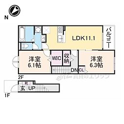 カルムメゾンＫ・I 2階2LDKの間取り