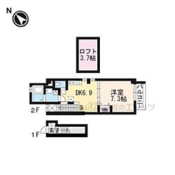 エヌキュート今堅田I 2階1DKの間取り