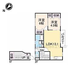 JR東海道・山陽本線 南彦根駅 徒歩12分の賃貸アパート 2階2LDKの間取り