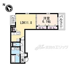 ルピコン野洲 1階1LDKの間取り