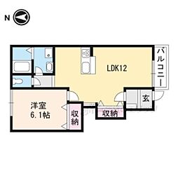 エバーブライト 1階1LDKの間取り