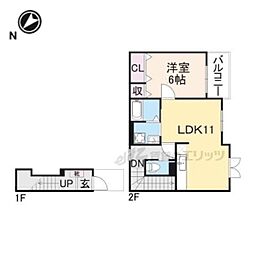 アクア　ヴィータ 2階1LDKの間取り