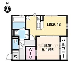 JR草津線 手原駅 徒歩26分の賃貸アパート 3階1LDKの間取り