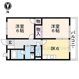 ロザージュII 2階2DKの間取り