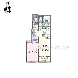 グランドハイツII 1階1LDKの間取り