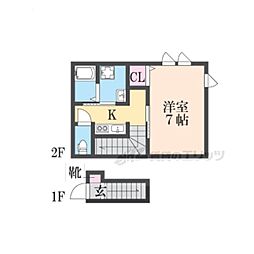 JR東海道・山陽本線 彦根駅 徒歩37分の賃貸アパート 2階1Kの間取り