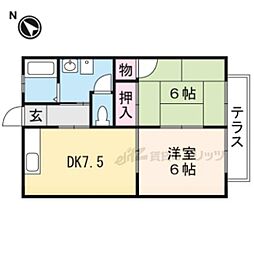 グリーンタウン國本B棟 2DKの間取図画像