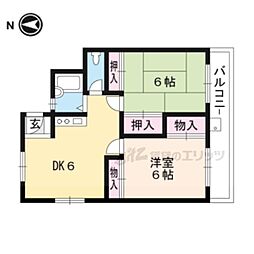 JR湖西線 堅田駅 徒歩5分の賃貸アパート 2階2DKの間取り