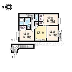 コータ・コートＢ 2階3DKの間取り