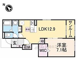 リアン　レーブII 1階1LDKの間取り