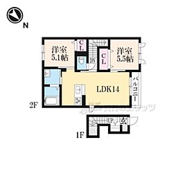 シャーメゾン　ファルマ 2階2LDKの間取り