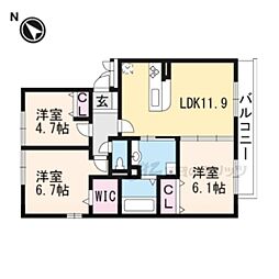 JR東海道・山陽本線 膳所駅 徒歩15分の賃貸アパート 2階3LDKの間取り