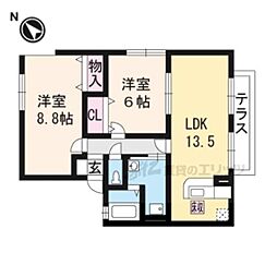 パレ・ファミール 2LDKの間取図画像