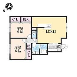 リトルアグリンB棟 2LDKの間取図画像