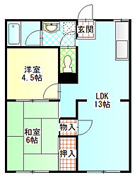 フォーブル酒匂D 1階2LDKの間取り