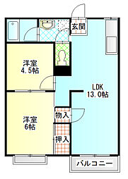 フォーブル酒匂E 2階2LDKの間取り