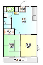 山田ハイツ 2LDKの間取図画像