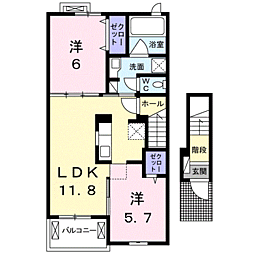 Ｍ．ジョリーフォンテーヌ 2階2LDKの間取り