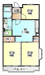 城山・松本マンション 4階3DKの間取り