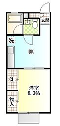 コーポ西湘2 1DKの間取図画像