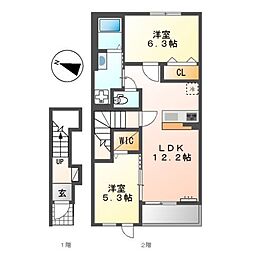 ラヴィエール 2LDKの間取図画像
