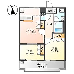 ソレアード・メゾンA 2LDKの間取図画像