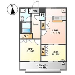 ソレアード・メゾンB 2LDKの間取図画像