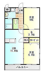 ベルエールA棟 2SLDKの間取図画像