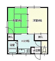 渡辺ハイツ 2Kの間取図画像