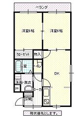 元木ジョーハイツ 2DKの間取図画像