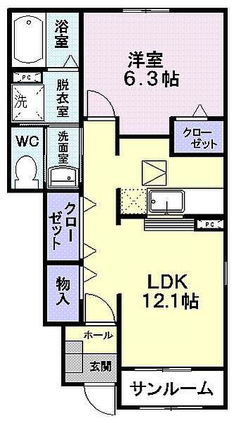 山形県山形市双月町3丁目(賃貸アパート1LDK・1階・48.58㎡)の写真 その2