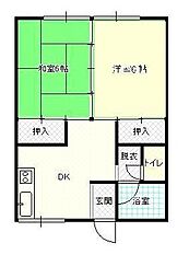 カネヨシハイツ 2DKの間取図画像