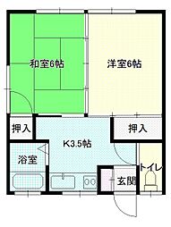 渡辺ハイツ 2Kの間取図画像