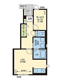 JR奥羽本線 北山形駅 バス12分 四中前下車 徒歩11分の賃貸アパート 1階1SKの間取り