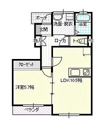 テラスハウス桧 1LDKの間取図画像