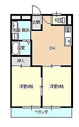メゾンパークサイド 2DKの間取図画像