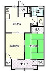 丸喜マンションサンシャルムA棟 2DKの間取図画像
