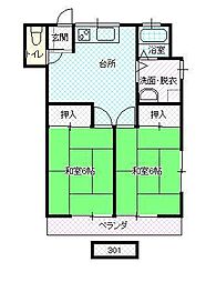 コーポ南原 2DKの間取図画像