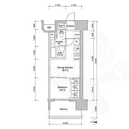 名古屋市営東山線 新栄町駅 徒歩11分の賃貸マンション 12階1DKの間取り