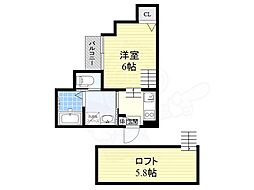 ハーモニーテラス切戸町 2階1Kの間取り