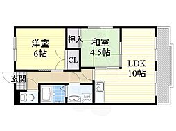 サンライズ入場 4A 4階2LDKの間取り
