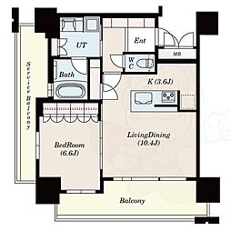 ローレルタワー名古屋栄 3階1LDKの間取り
